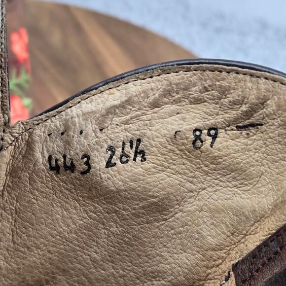 McAllen Boots Brown Leather Floral Embroidered Square Toe Western MX 26.5 US 9.5 - Picture 16 of 16